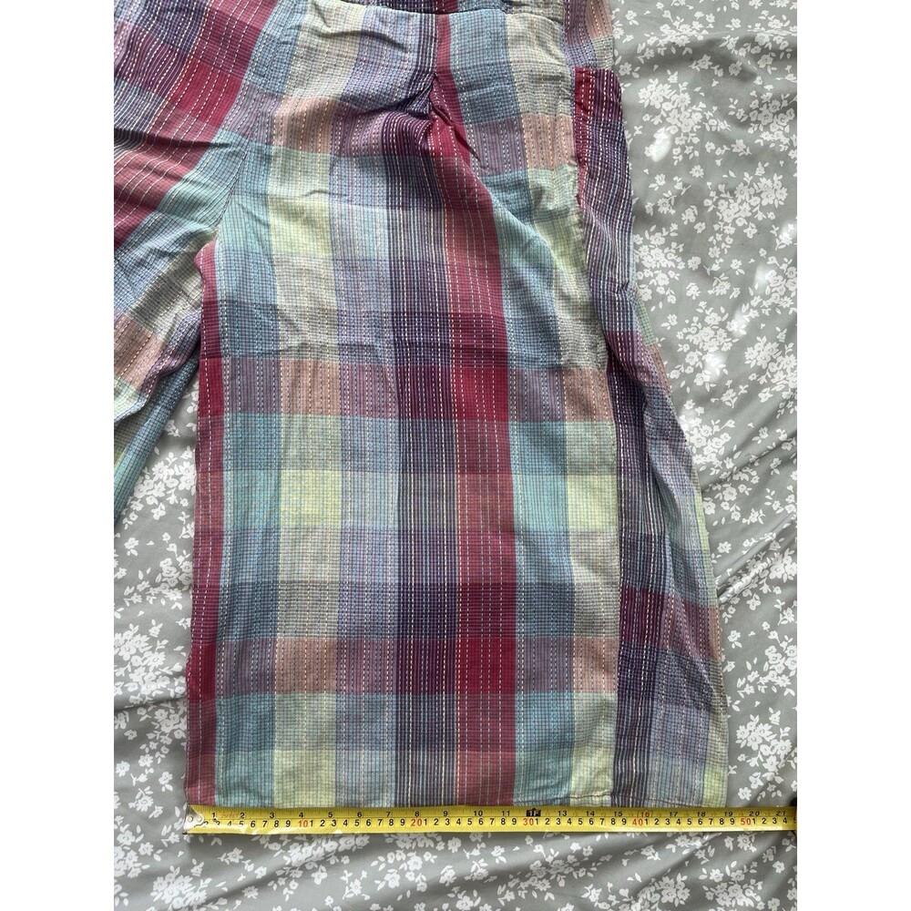 Free People Telluride Madras Plaid Wide Leg Cropped Pants XL 34x20 Rainbow Boho - Picture 3 of 5